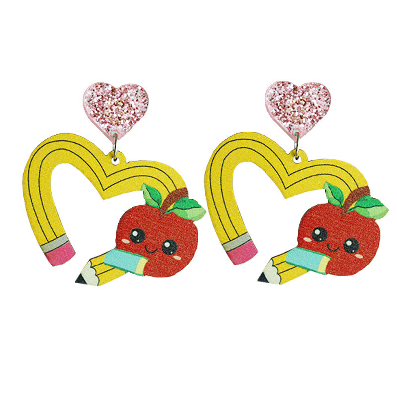 Wholesale 2 Pairs/Pack Shiny Pencil Tie Dye Heart Wooden Earrings